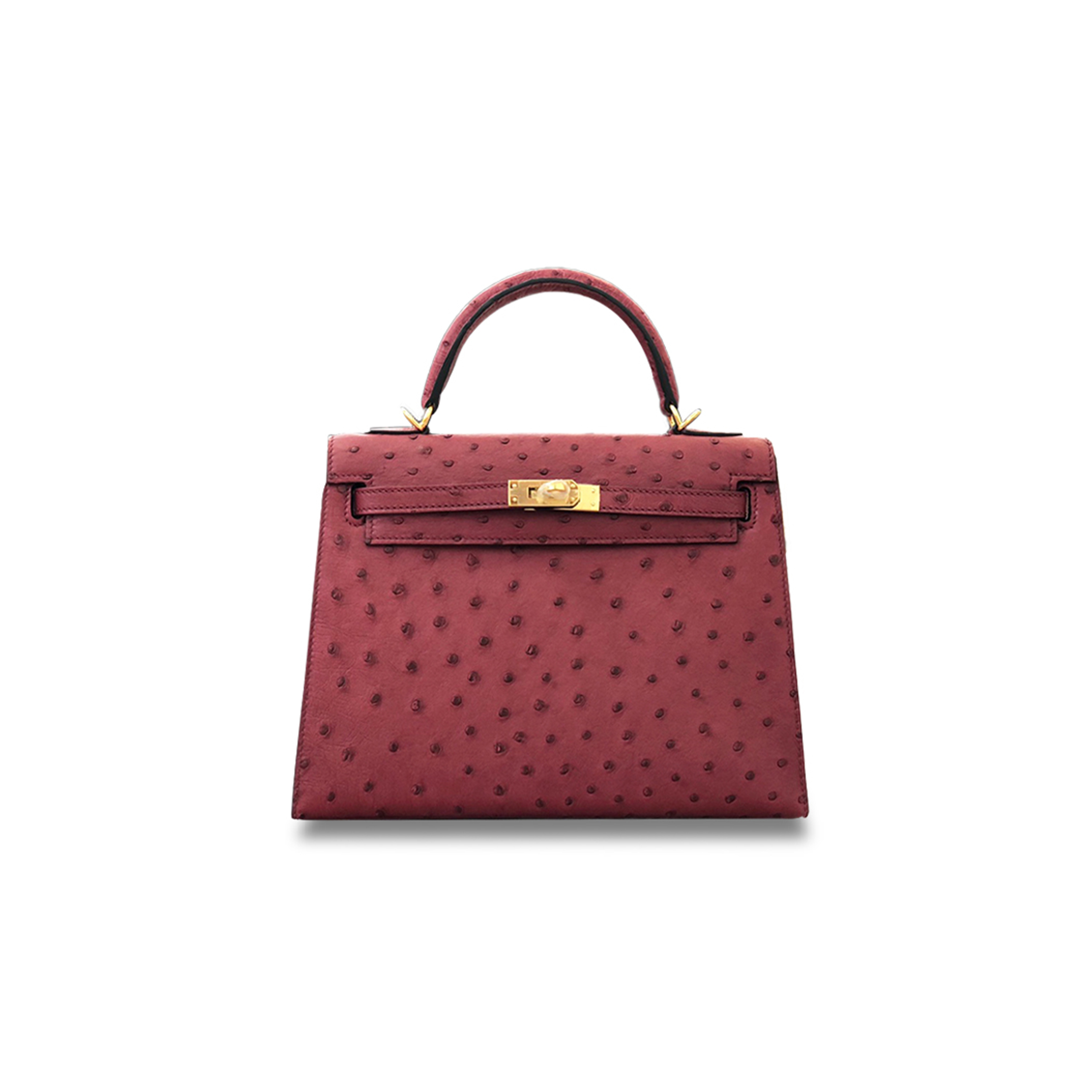HERMÈS MASTER KELLY 25 OSTRICH LEATHER RUBY RED GOLD BUCKLE (25*17*7cm) 